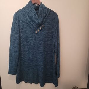 Miusey Cowl Neck Sweater Tunic Blue  Sweater XL